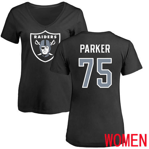 Oakland Raiders Black Women Brandon Parker Name and Number Logo NFL Football #75 T Shirt
